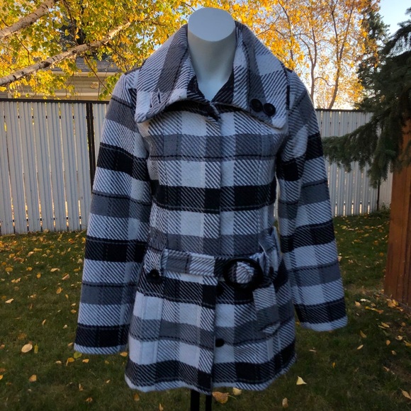 Checkered Plaid Pea Coat - Picture 1 of 3